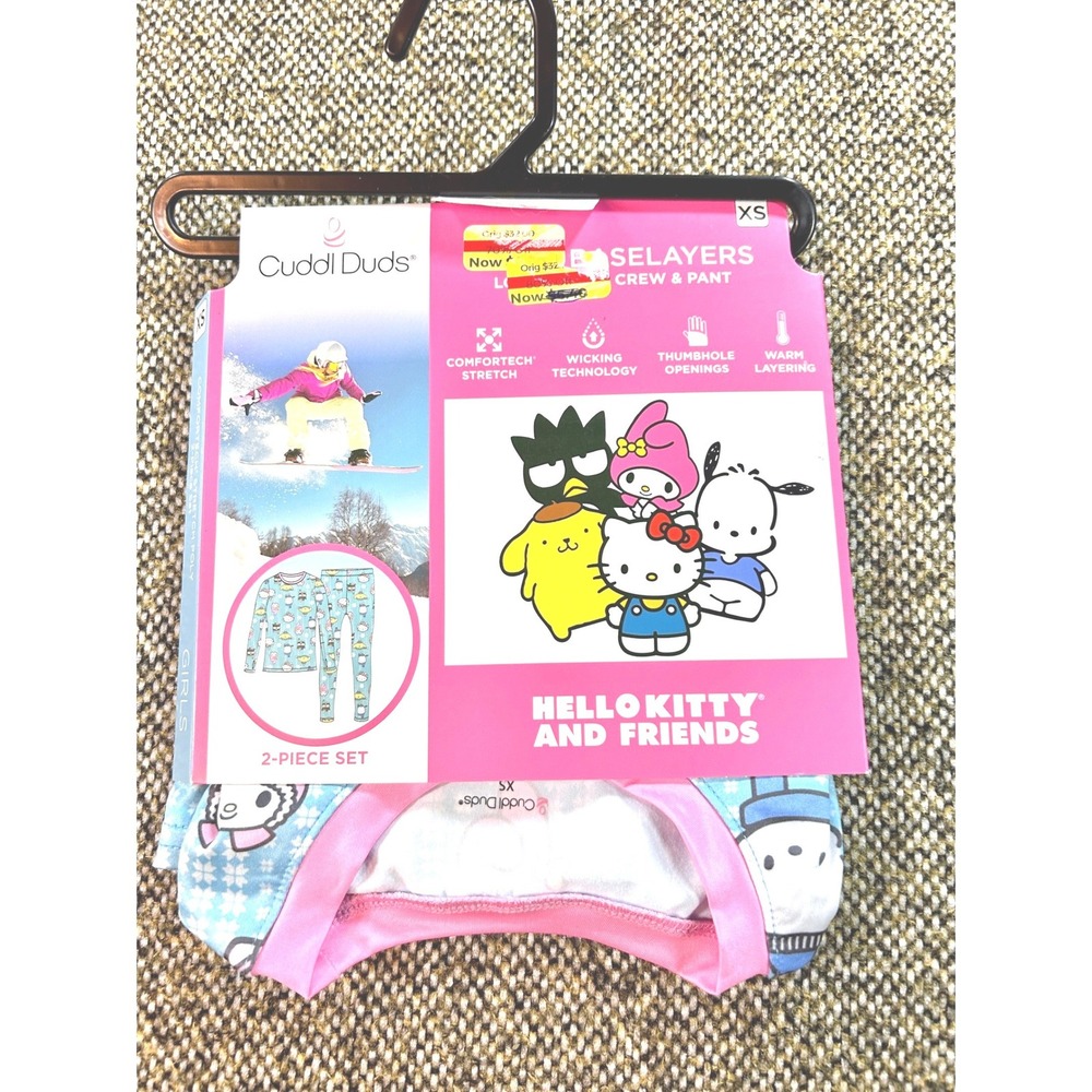 Cuddl Duds Hello Kitty Girls XS 4/5 Baselayer Set Blue Sanrio NEW